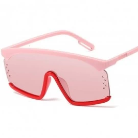 Semi-rimless Vintage Shield Sunglasses Womensized Windproof Glasses One Peice Big Frame Goggles Sun Female - Black Blue - C91...