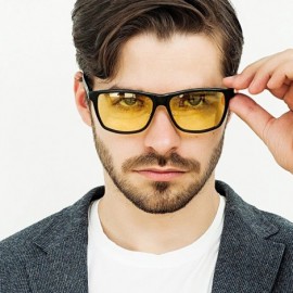 Rectangular Driving Anti Glare Glasses Safe Polarized - A-black Frame Nightlens - CE195MH82TE $26.62