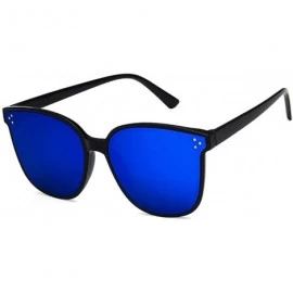 Square Unisex Sunglasses Fashion Bright Black Grey Drive Holiday Square Non-Polarized UV400 - Bright Black Blue - C418RH6S0E9...