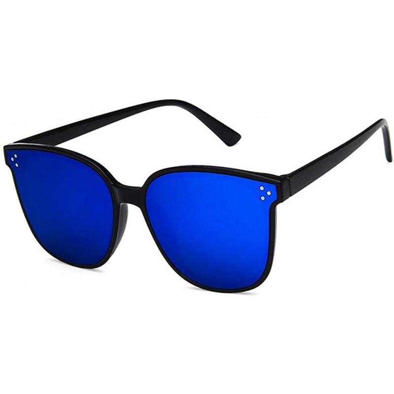 Square Unisex Sunglasses Fashion Bright Black Grey Drive Holiday Square Non-Polarized UV400 - Bright Black Blue - C418RH6S0E9...