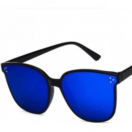 Square Unisex Sunglasses Fashion Bright Black Grey Drive Holiday Square Non-Polarized UV400 - Bright Black Blue - C418RH6S0E9...