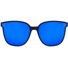 Square Unisex Sunglasses Fashion Bright Black Grey Drive Holiday Square Non-Polarized UV400 - Bright Black Blue - C418RH6S0E9...