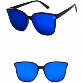 Square Unisex Sunglasses Fashion Bright Black Grey Drive Holiday Square Non-Polarized UV400 - Bright Black Blue - C418RH6S0E9...