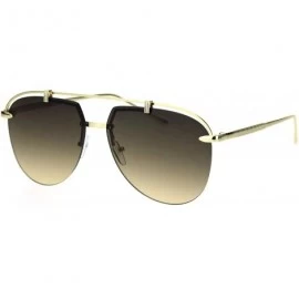 Rimless Classic Mobster Style Rimless Flat Top Luxury Pilots Sunglasses - Gold Brown - CE18S8T9D5D $17.03