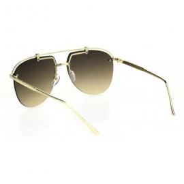 Rimless Classic Mobster Style Rimless Flat Top Luxury Pilots Sunglasses - Gold Brown - CE18S8T9D5D $17.03