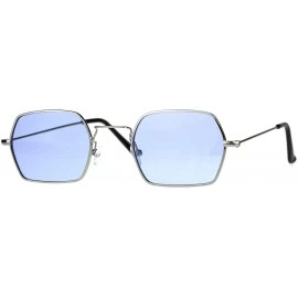 Rectangular Rectangular Hexagon Shape Sunglasses Indie Style Thin Metal Frame Color Lens - Silver (Blue) - CF18052H54Y $18.87