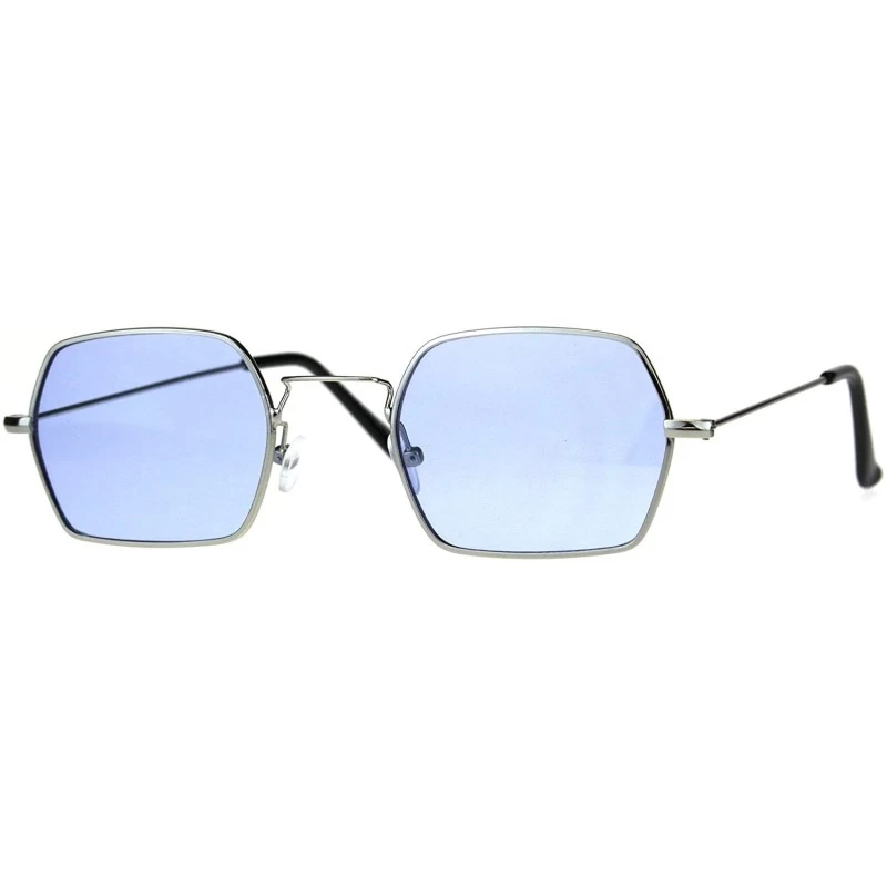 Rectangular Rectangular Hexagon Shape Sunglasses Indie Style Thin Metal Frame Color Lens - Silver (Blue) - CF18052H54Y $8.93