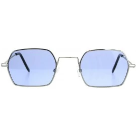 Rectangular Rectangular Hexagon Shape Sunglasses Indie Style Thin Metal Frame Color Lens - Silver (Blue) - CF18052H54Y $8.93