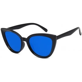 Oval Unisex Sunglasses Retro Bright Black Pink Drive Holiday Oval Non-Polarized UV400 - Bright Black Blue - CD18RLT3YSQ $9.61