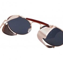 Shield Vintage Retro Circle Steampunk Sunglasses Glasses - Gold With Black Lens - CD183N6AGKX $42.02