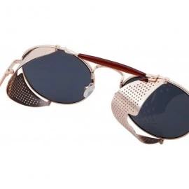 Shield Vintage Retro Circle Steampunk Sunglasses Glasses - Gold With Black Lens - CD183N6AGKX $14.47