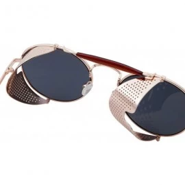 Shield Vintage Retro Circle Steampunk Sunglasses Glasses - Gold With Black Lens - CD183N6AGKX $34.55