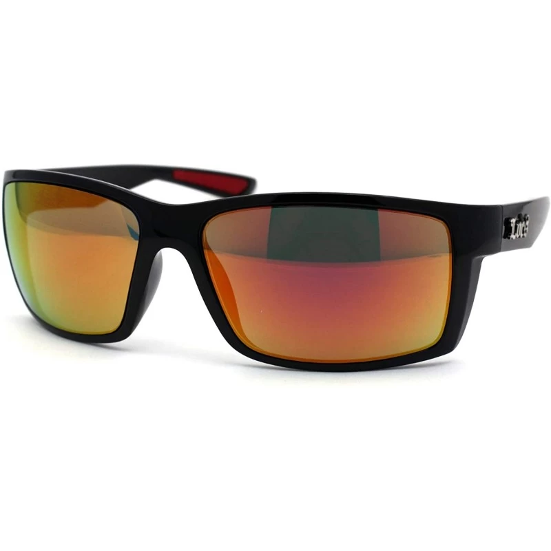 Rectangular 90s Classic Rectangular Cholo Gangster Biker Style Sunglasses - Black Red Orange Mirror - CG195EDMDXO $13.85