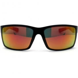 Rectangular 90s Classic Rectangular Cholo Gangster Biker Style Sunglasses - Black Red Orange Mirror - CG195EDMDXO $13.85