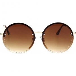 Rimless Womens Rhinestone Rimless Round Circle Lens Hippie Sunglasses - Gold Brown - CZ18SXGQQIY $9.09