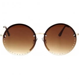 Rimless Womens Rhinestone Rimless Round Circle Lens Hippie Sunglasses - Gold Brown - CZ18SXGQQIY $23.03