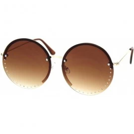 Rimless Womens Rhinestone Rimless Round Circle Lens Hippie Sunglasses - Gold Brown - CZ18SXGQQIY $9.09