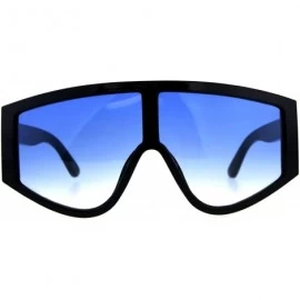 Goggle Super Oversized Goggle Style Sunglasses Arched Top Shield Fashion Shades - Black (Blue) - CA18CUE0TII $10.15