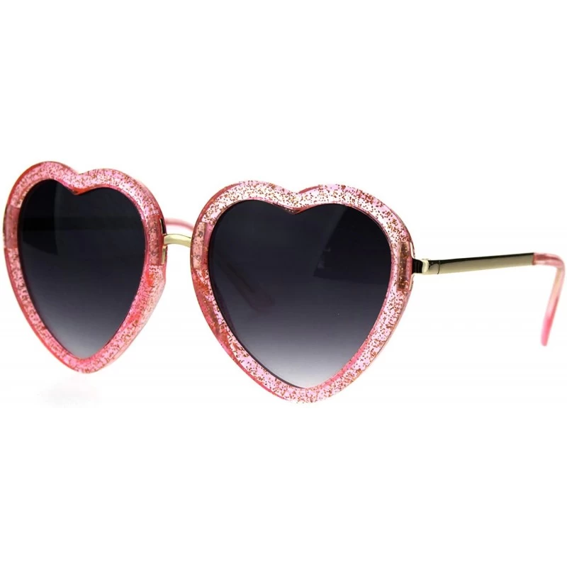 Round Womens Retro Valentine Love Glitter Plastic Heart Sunglasses - Pink - CS185R6QRS4 $7.46