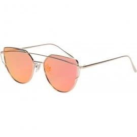 Cat Eye Reflective Color Protection Cat Eye Mirrored Flat Lens Sunglasses MF001 - Gold - CI184G2NSSC $20.90