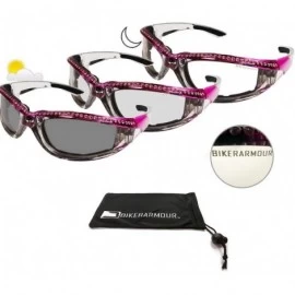 Goggle Motorcycle Day Night Transition Glasses for Women. Chrome and Pink frame with rhinestones - CQ12EM1KM43 $79.69