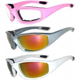 Goggle Set of 3 Pairs Motorcycle Padded Foam Glasses Smoke Yellow or Clear Lens - Wht_silv_pink - CU17YNAMLDM $18.35