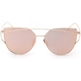 Cat Eye Fashion Twin-Beams Classic Women Metal Frame Mirror Sunglasses Cat Eye Glasses - Rose Gold - CP18RYQ8S8C $7.37