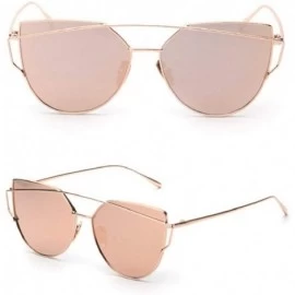 Cat Eye Fashion Twin-Beams Classic Women Metal Frame Mirror Sunglasses Cat Eye Glasses - Rose Gold - CP18RYQ8S8C $7.37