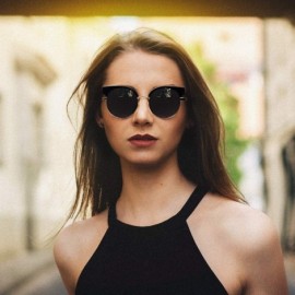 Semi-rimless Retro Polarized Sunglasses Semi Rimless Women Cateye Eyewear PZ9907 - Purple - C318L7LUCTU $19.02