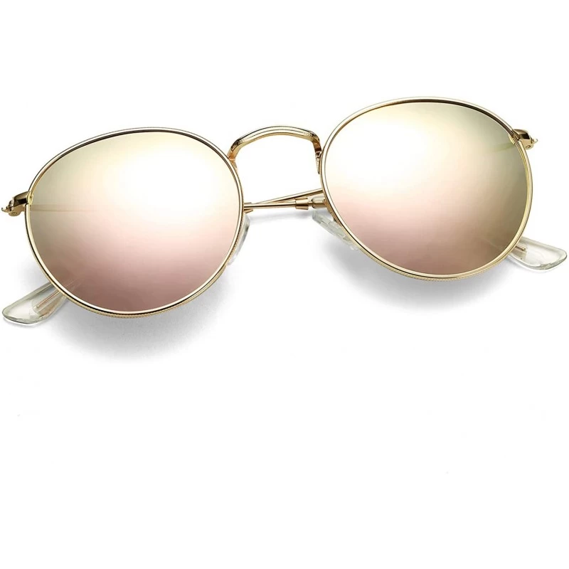 Sport Polarized Sunglasses for Men and Women Round Retro Metal Sun Glasses John Lennon Style - Gold Frame / Pink Lens - CK194...