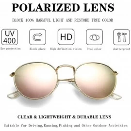 Sport Polarized Sunglasses for Men and Women Round Retro Metal Sun Glasses John Lennon Style - Gold Frame / Pink Lens - CK194...