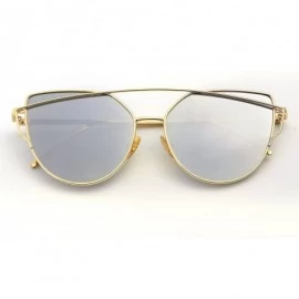 Cat Eye Cat Eye Mirrored Lenses Metal Frame Sunglasses for Women Men - Gold Frame/Silver Lens - C1189ISWWL6 $12.01