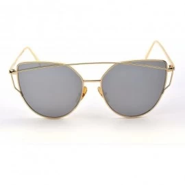 Cat Eye Cat Eye Mirrored Lenses Metal Frame Sunglasses for Women Men - Gold Frame/Silver Lens - C1189ISWWL6 $12.01