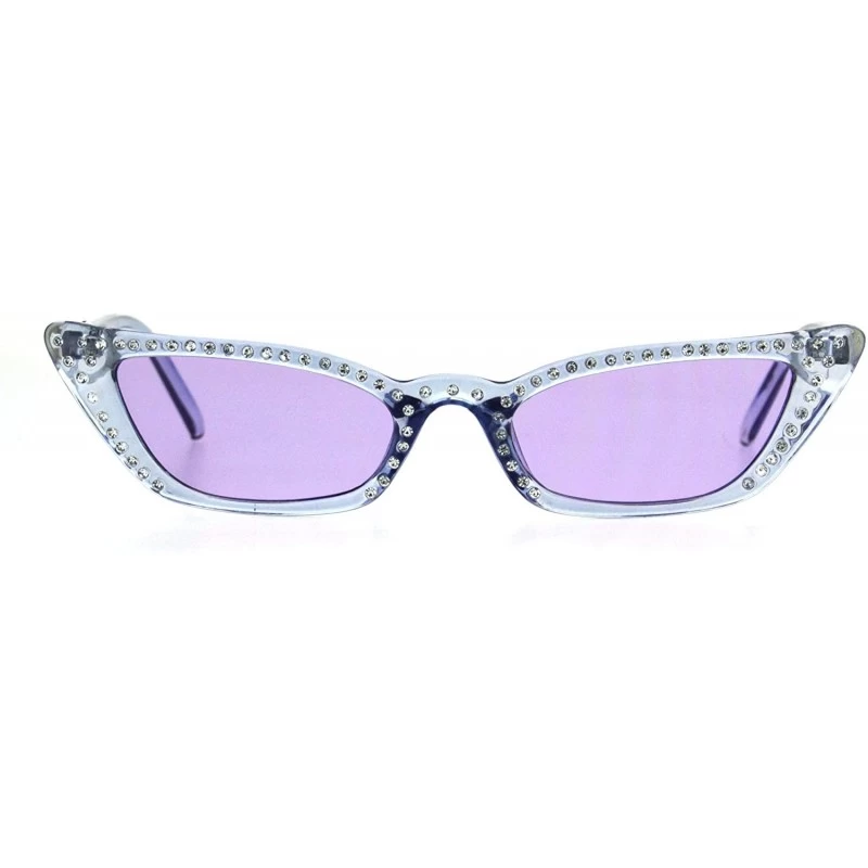 Cat Eye Womens Rhinestone Icedout Narrow Goth Cat Eye Plastic Sunglasses - Blue Purple - CQ18HITEMA4 $22.93
