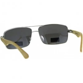 Rectangular Real Bamboo Wood Temple Sunglasses Mens Rectangular Navigator - Silver (Silver Mirror) - CT18D4K4ESK $24.12