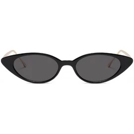 Goggle Unisex Vintage Slender Oval Sunglasses Small Metal Frame lens eyewear - Bright Black - C918DTQ7UKZ $20.97