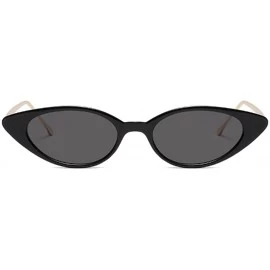 Goggle Unisex Vintage Slender Oval Sunglasses Small Metal Frame lens eyewear - Bright Black - C918DTQ7UKZ $11.90