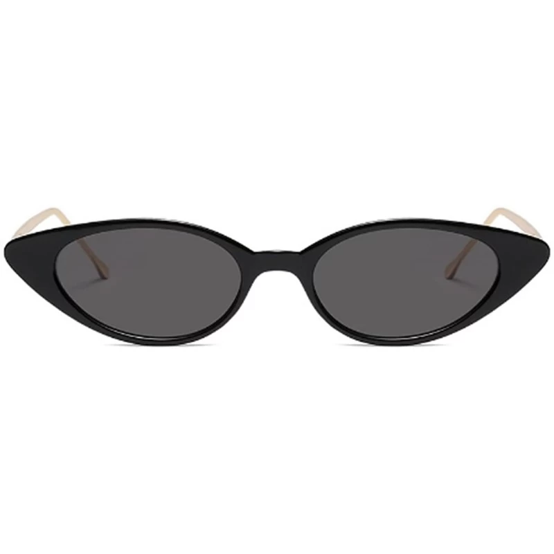 Goggle Unisex Vintage Slender Oval Sunglasses Small Metal Frame lens eyewear - Bright Black - C918DTQ7UKZ $11.90