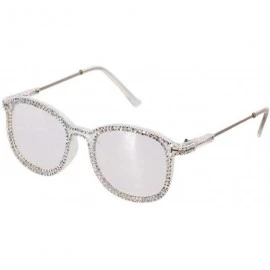 Round Oversized Rhinestone Aviator Sunglasses for Women Diamond Shades - Transparent Frame/White Rhinestone - C218XSC6Z6E $31.78
