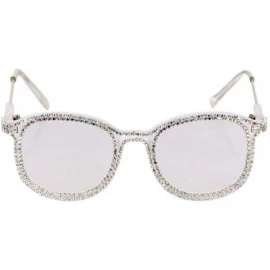 Round Oversized Rhinestone Aviator Sunglasses for Women Diamond Shades - Transparent Frame/White Rhinestone - C218XSC6Z6E $18.16