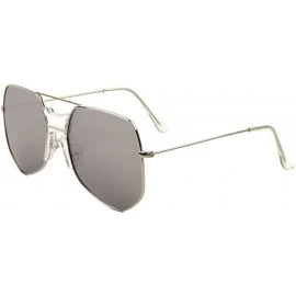 Rimless Napoli Oversized Square Flat Top Aviator Sunglasses w/Keyhole Bridge - Silver Frame W/ Clear Keyhole Bridge - C318884...