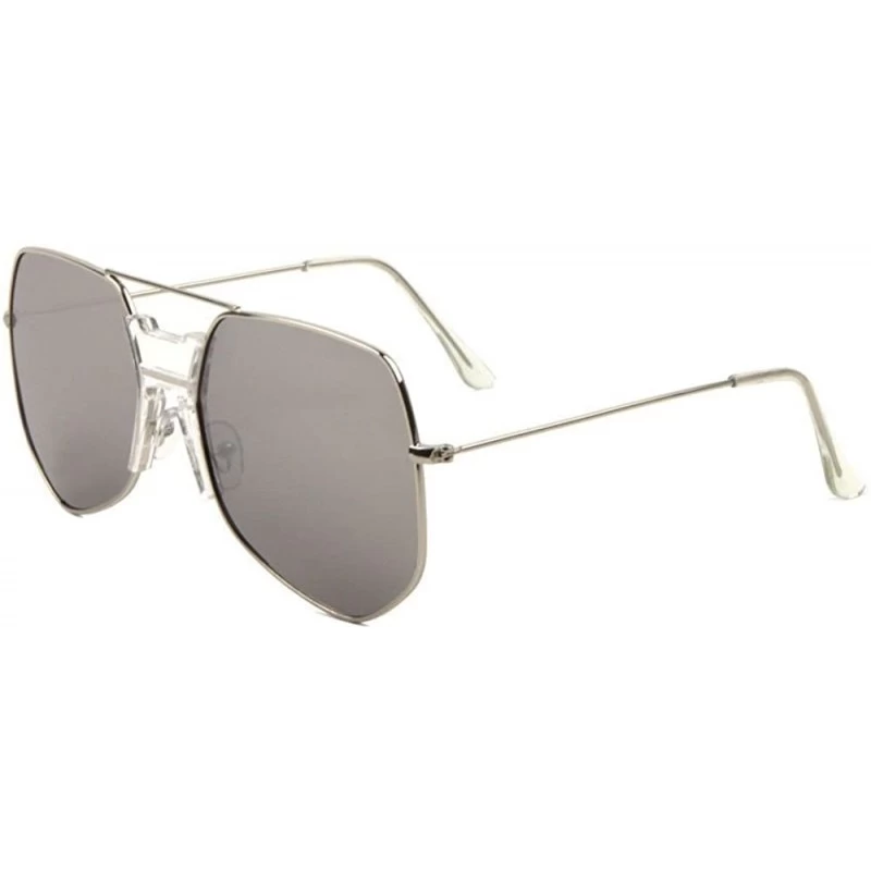 Rimless Napoli Oversized Square Flat Top Aviator Sunglasses w/Keyhole Bridge - Silver Frame W/ Clear Keyhole Bridge - C318884...