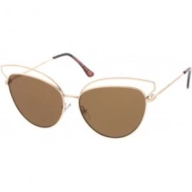 Oversized Women's Open Metal Frame Slim Temple Oversize Cat Eye Sunglasses 58mm - Gold / Brown - CZ12O7QA56X $8.27