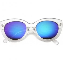 Cat Eye Retro Translucent Frame Colored Mirror Lens Cat Eye Sunglasses 55mm - Clear / Midnight - CZ126OMW2EB $19.30