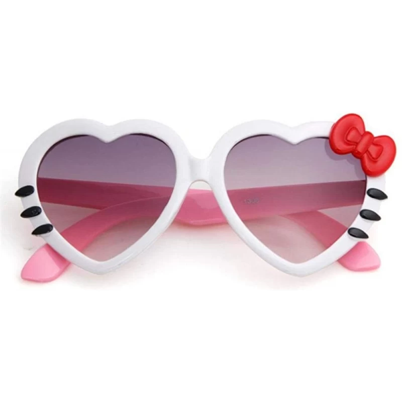 Aviator 2019 Fashion Summer Cartoon Cute Heart Bow Cat Sunglasses Glasses Pink - White - CS18YR698TL $7.08