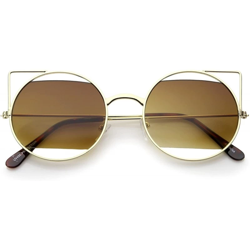 Cat Eye Women's Cutout Metal Open Frame Lens Round Cat Eye Sunglasses 52mm - Gold / Amber - CC12JP6FHEP $20.40
