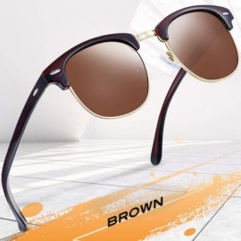 Semi-rimless Semi Rimless Polarized Sunglasses Women Men Retro Brand Sun Glasses - Gloss Black+brown - C8196Z6QDR0 $14.03