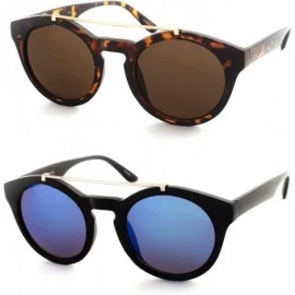 Round Round Sunglasses With Metal Bridge P2402 - 2 Pcs Tort-brown & Black-bluemirror - C912JSUTQTP $25.35