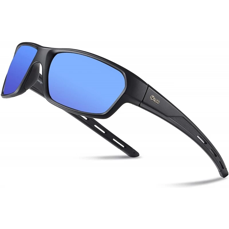 Sport Polarized Sports Running Baseball Cycling TR90 Superlight Frame Sunglasses for Men 6201 - Black Frame Blue Lens - CU18W...