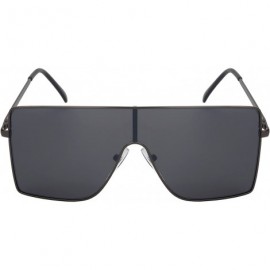 Square Large Flat Top One Piece Flat Lens Mono Shield Sunglasses 55692 - Matte Gunmetal Frame/Grey+flash Mirrored Lens - CJ18...